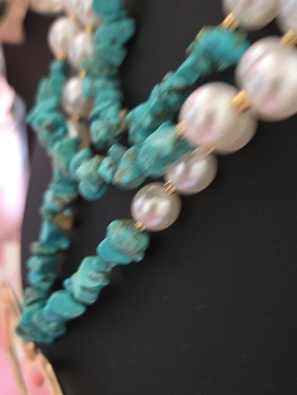 Elegant Pearl & Turquoise Layered Necklace with Gold Heart Pendant - Picture 9 of 16